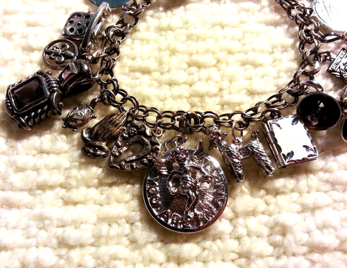 Sterling Silver Charm Bracelet & 18 Charms, 7.75" Locket, Key, Butterfly Loaded - Picture 12 of 15