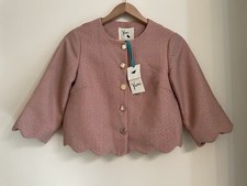 Coral & Green Tweed Style Cropped Blazer Jacket, Scalloped Hem, Size 10(12)-bnwt