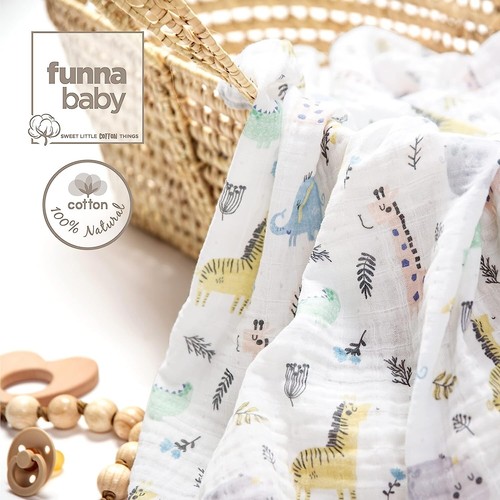 Funnababy 100% Muslin Cotton Large Baby Blanket - Ideal for New born/ new Mum. - Picture 4 of 6
