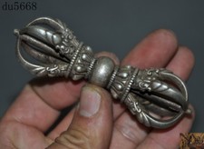 4"Tibet Buddhism temple Tibetan silver Exorcism amulet Vajra Dorje Phurpa statue