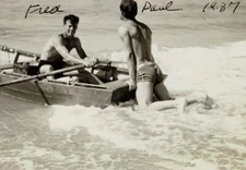 Two athletic jocks and rowboat Gay Gentleman Collection 4x6 reprint 1937