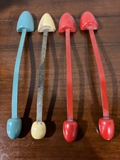 2 Pairs Vintage Ladies Shoe Trees Stretchers Shapers Blue Red Wood Metal Womens