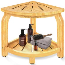KingPavonini Bamboo Corner Shower Stool for Shaving Legs Foot Rest, Waterproo...