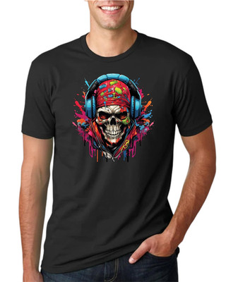 Skull Headphones Graphic T-Shirt Colorful Streetwear DJ Music Punk Tee
