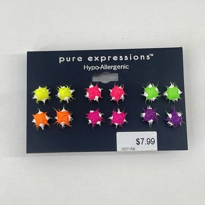 Pure Expressions Neon Multicolor Y2K 90s Silicone UV Spikey Ball Stud Earrings
