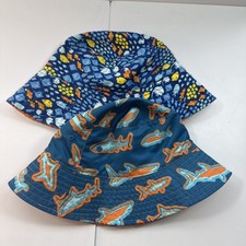 2 Boys UV Skinz Bucket Hat Youth Beach Hat Orange Blue Sharks Reversible