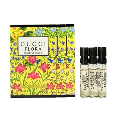 3x Gucci Flora Gorgeous ORCHID Eau de Parfum Sample Spray Vial 1.5ml 0.05oz Each