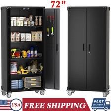 72'' Tall Metal Garage Cabinet Storage Cabinet with 2 Doors 4 Adjustable Shelves