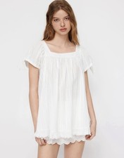 Cider Square Neck Solid Ruffle Knotted Short Sleeve Blouse Size M. NWT