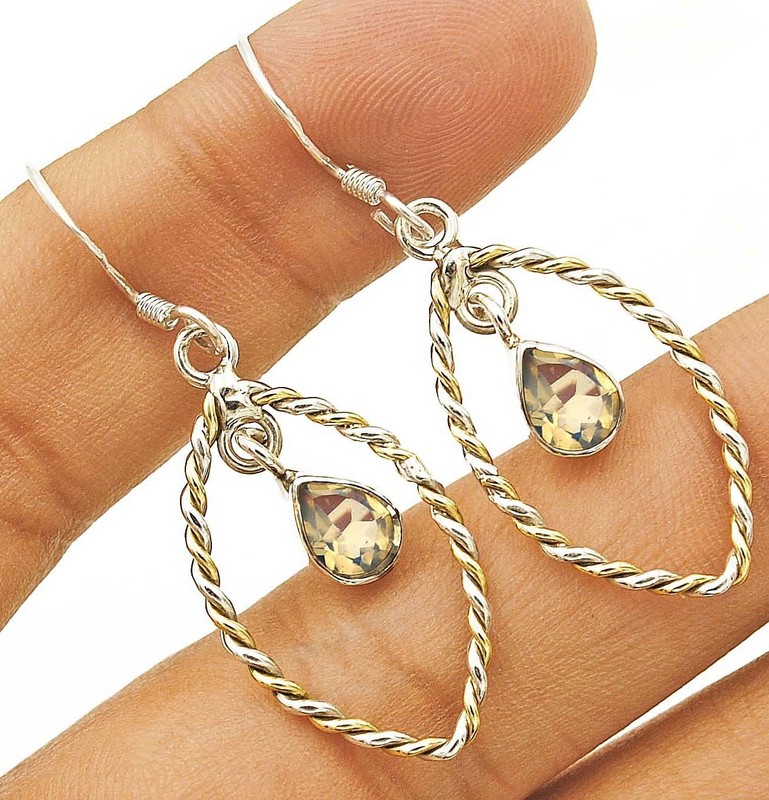 Natural Two Tone Fire Opalite 925 Sterling Silver Earrings 1 3/4" Long @5-1