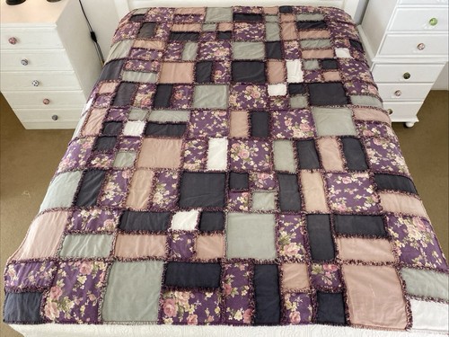 Hand Crafted Purple Patchwork Quilt Chenille Effect Lightweight No Wadding