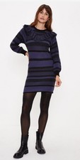 Oasis Frill Detail Textured Stripe Sweater Dress Size S New With Tags
