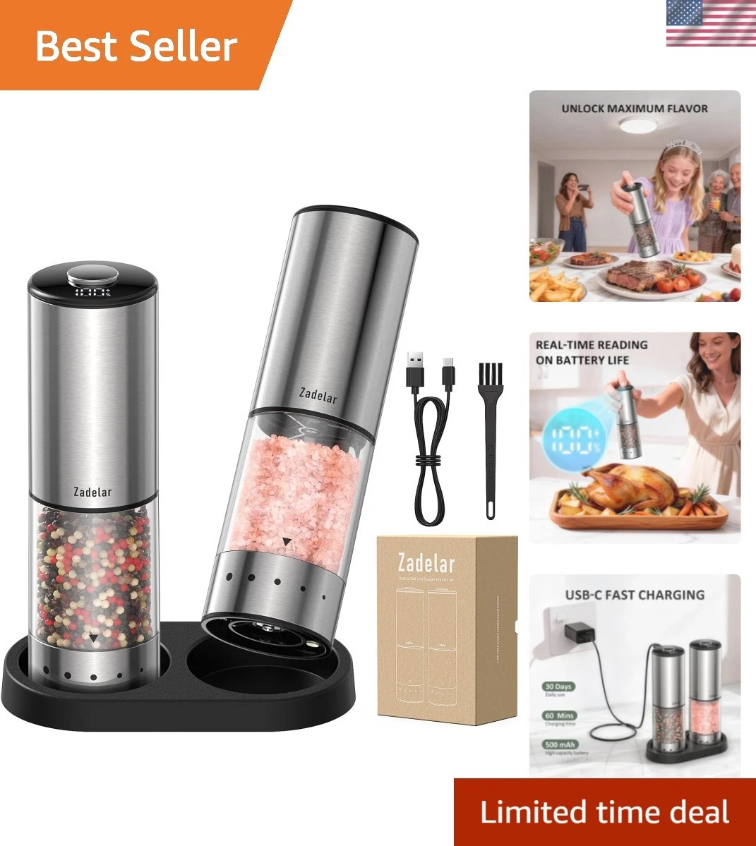 Rechargeable Electric salt and pepper grinder set with Storage Base,Automatic...