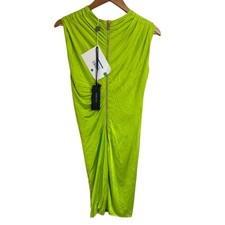 VERSACE Sleeveless Knee-Length Gathered Dress, Size 44, Lime Green Women USED