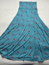 LuLaRoe Maxi Skirt XS Teal Blue Red Umbrella Print Long Pull On Stretch -UNICORN