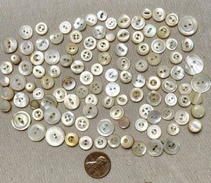 Estate Lot Vtg. Tiny Mother Of Pearl Buttons 200+ White 2 Hole 