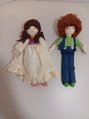 Vintage Hand Made Cloth Dolls Cloth Face Painted 11 inches 60's- 70's Style