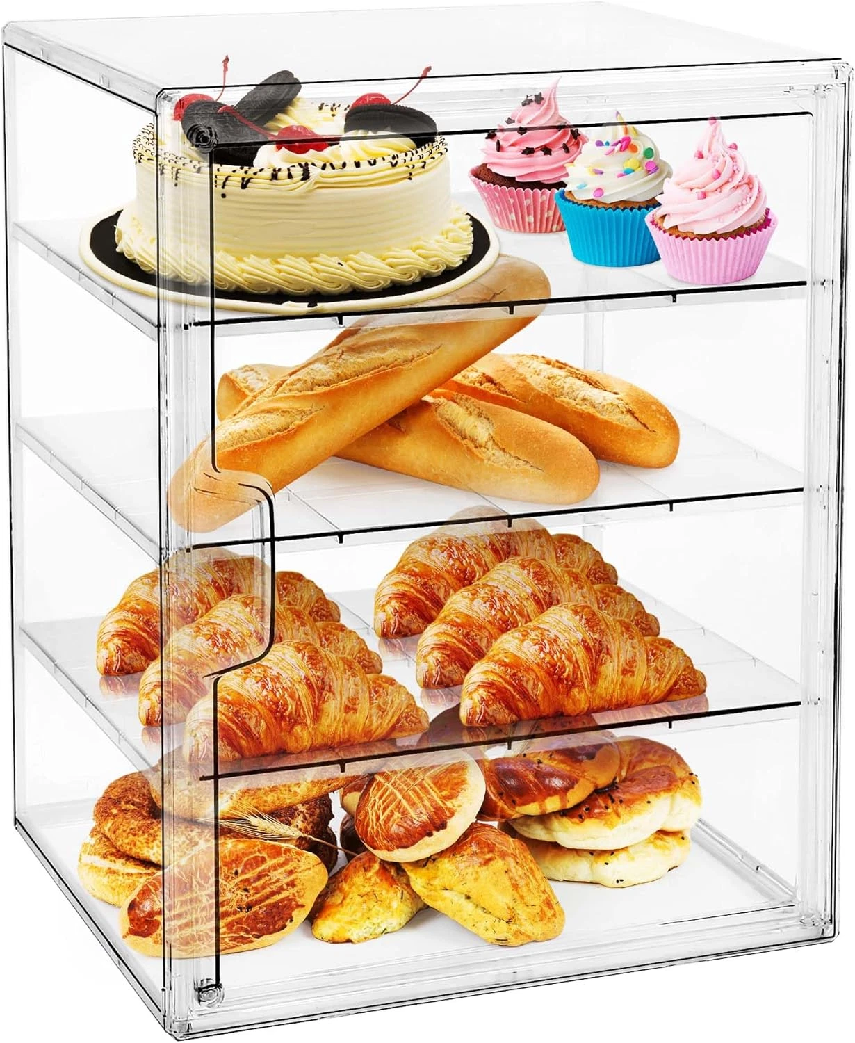 Pastry Display Case,Bread Box for Kitchen Countertop,4-Layer Adjustable BreadBox