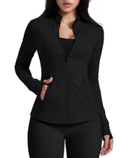 Women's Workout Jacket Full Zip Up Running jackets Long Sleeve Slim Fit Yoga ...