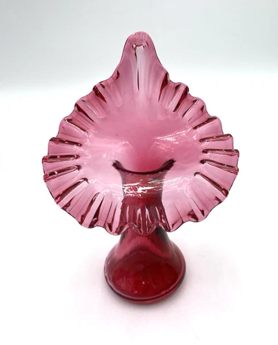 Vtg. 6.7" Fenton Country Cranberry Glass Jack in the Pulpit/Tulip Vase Crimped