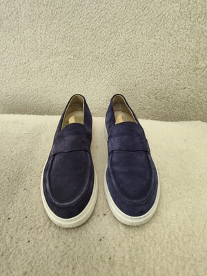 Canali Men Loafer 41 Blue Suede Made In Italy Slip On Penny  display picture 1