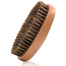 Men's Boar Hair Beard Brush - Soft Bristle Mustache Grooming, Oval Wood Handle