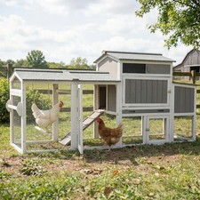 PETSCOSSET Chicken Coop with Run, Chicken Hen House with Nesting Box, Gray