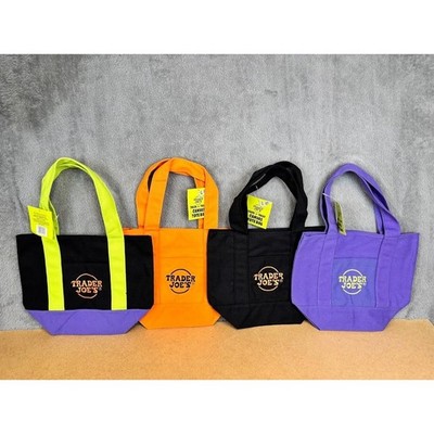 Trader Joe's Trick-or-Treat Canvas Tote Bag Halloween Mini Totes Set of 4 NEW