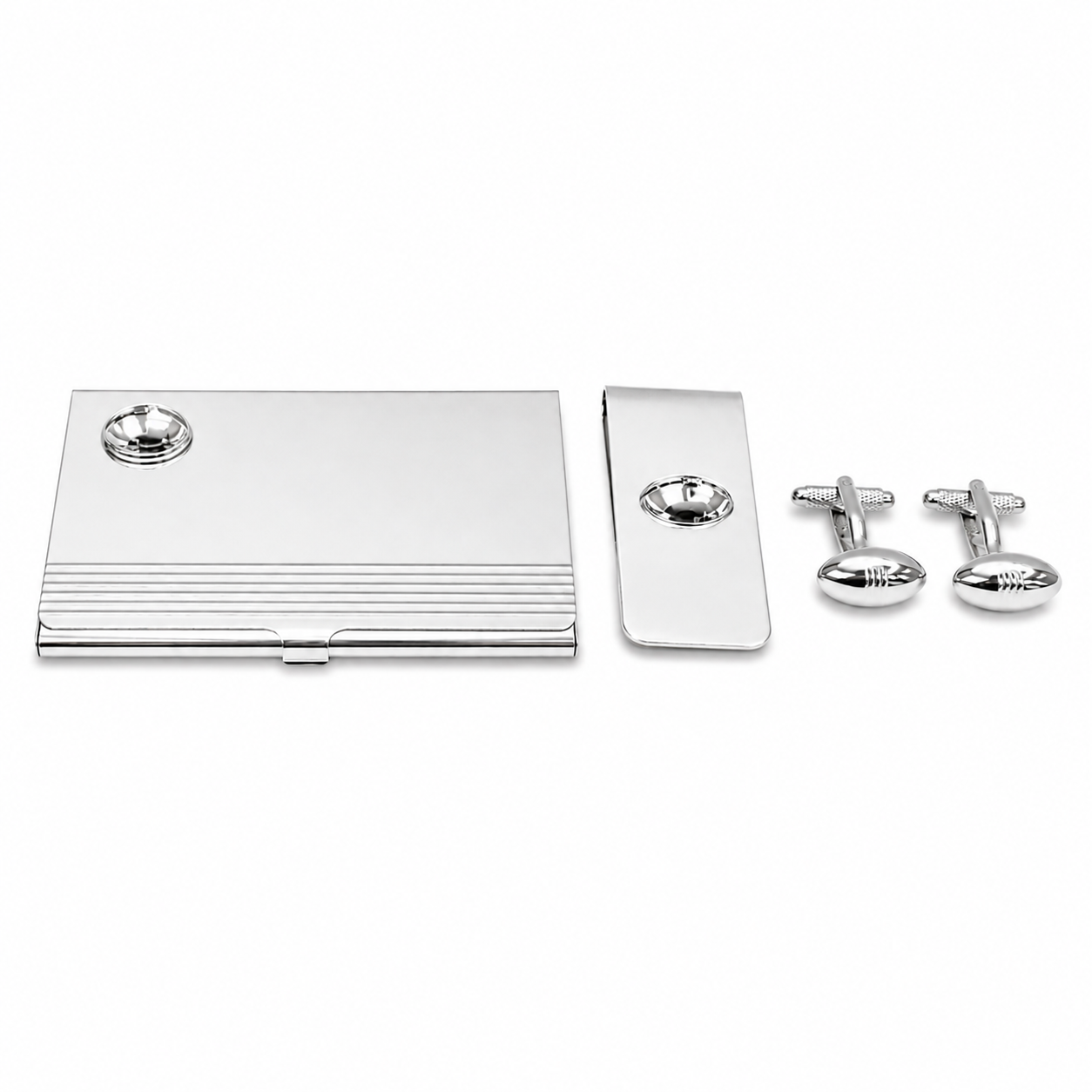 Rugby Ball Business Card Holder, Money Clip & Cufflink Set for Men – Onyx Art