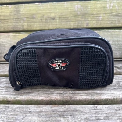 Vintage Fossil Brand Mens Black Canvas Toiletry Bag Dopp Shaving Kit Travel Bag