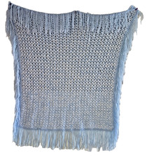 Handmade Blue Crocheted Baby Blanket Boy Soft 32"x 28" Nursery Fringe Knit Lovey