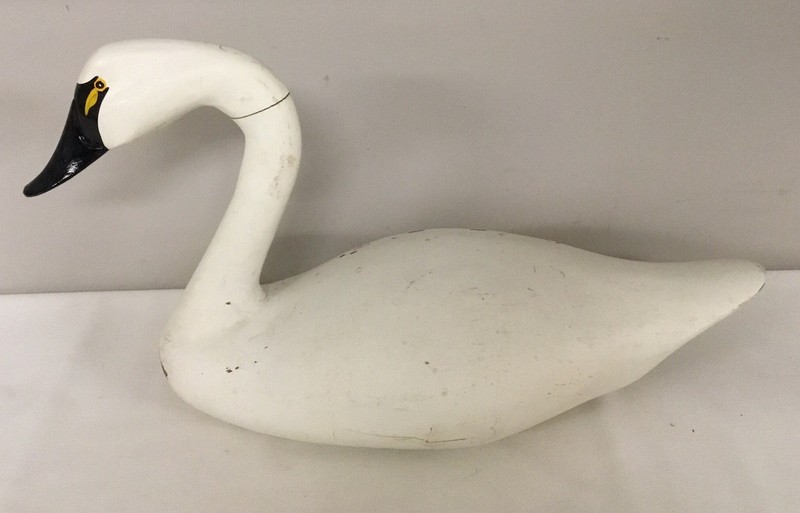 RARE 18” Swan Decoy Carved & Painted By Capn. Harry Jobes, 1983, Some Damage