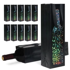 12 Pack Black Wine Bags 13.6x3.5x3.9 Inch Bottle Pattern Holiday Gift