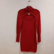 Derek Heart Knit Turtleneck Cut-out Fitted Dress, Size M