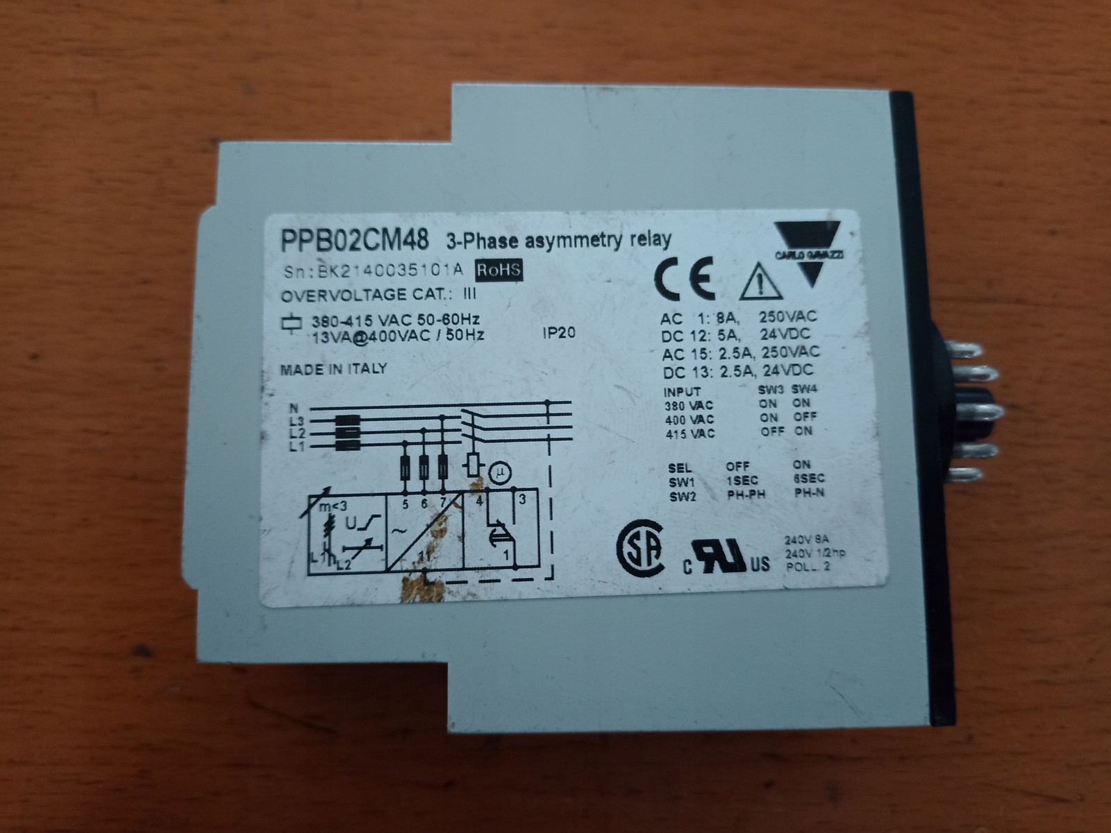 Carlo Gavazzi PPB02CM48 Phase Control Relay 1 Piece