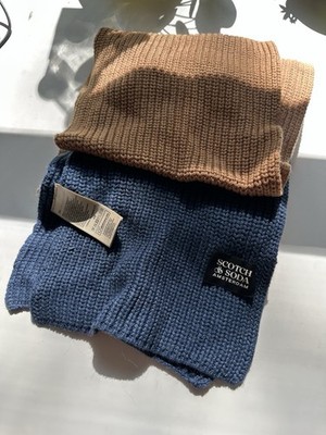 Scotch & Soda Knitted Gradient Scarf in Navy, Cream and Ochre