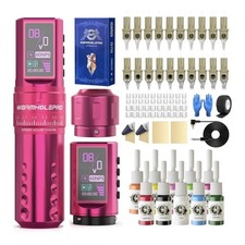 Wormhole Pro Tattoo Pink Pen Kit 80pcs 7 Adjustable Strokes 1800 mAh LED Display