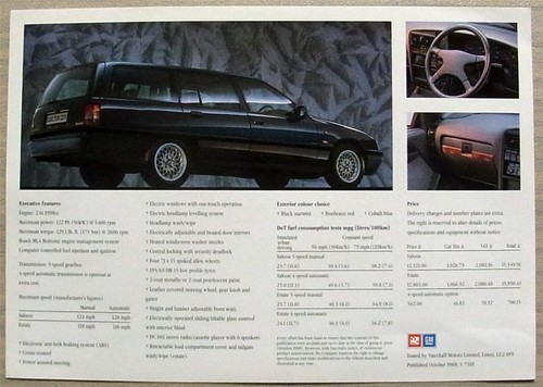 VAUXHALL CARLTON CDX Saloon & Estate Car Sales Features Leaflet Oct 1988 #V7381 - Picture 2 of 2