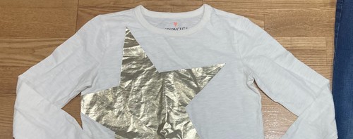 Girl's Crewcuts & Old Navy Outfit Size 8 - Ivory Top w/Gold Star w/Jeans EUC - Picture 3 of 8