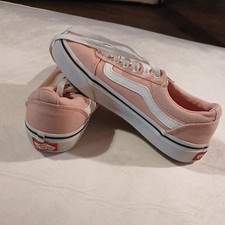 VANS Old Skool Pink White Unisex Kids Canvas Sneakers Lace Up Size 2