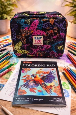 H&B 120 Colored Pencils Set Oil Based Soft Core w Case Open Box 