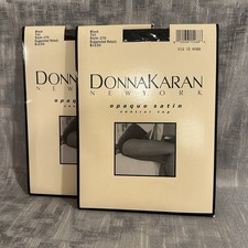 NEW Donna Karan Pantyhose 2 TALL BLACK Opaque Satin CONTROL TOP Style 270 Vtg