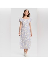 NEW A New Day Puff Sleeve Midi Dress Blue Cream Floral Size XS