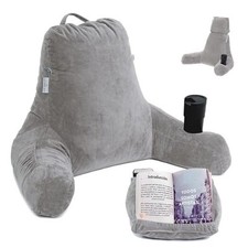 XL Reading Pillow for Sitting in Bed Adults   Memory Foam Backrest Light Grey