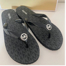 NEW MICHAEL KORS MK FLIP FLOPS MINI JET SET PRINT PVC SANDALS BLACK 8