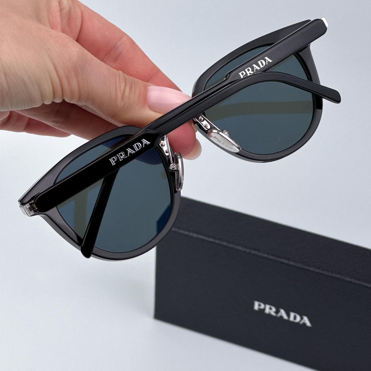 Prada Women Sunglasses Black Green Polarized Oval PR17YS 1AB03R