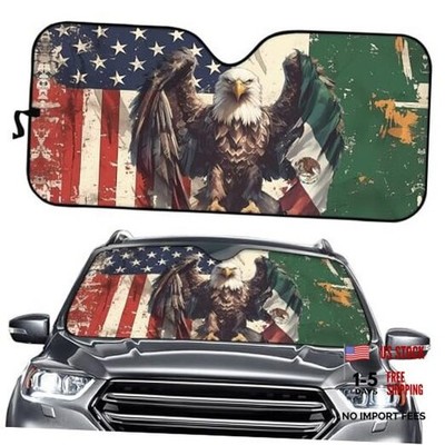 Biyejit Windshield Sun Shade, Car Front Window Shades Eagle USA Mexico Flag