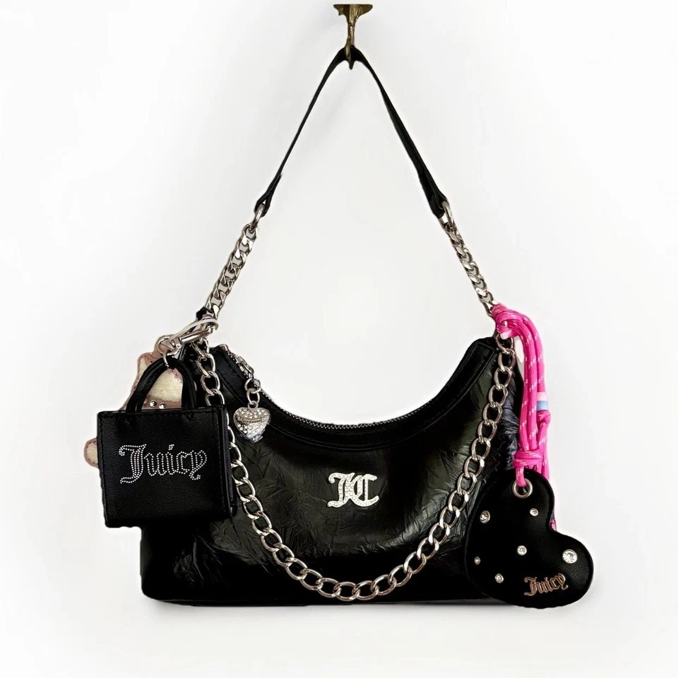 Bolso de Hombro JUICY COUTURE Juicify Dijes Scottie Dog Negro Regaliz Texturizado Y2K Foto 4 de 4