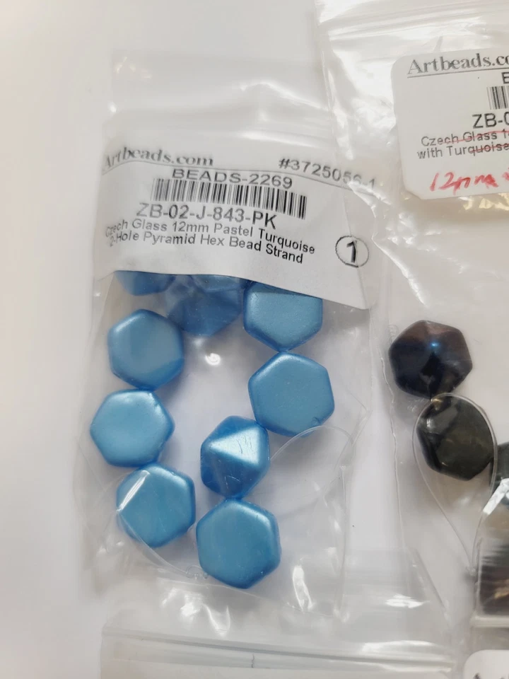 Czech GlaSS 12mm 2 Hole Pyramid Hex Beads 6 PC Multi Color - Image 2 of 4