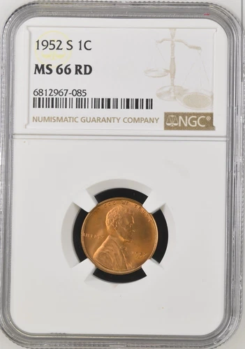1952-S 1C RD  Lincoln Wheat One Cent NGC MS66RD   6812967-085